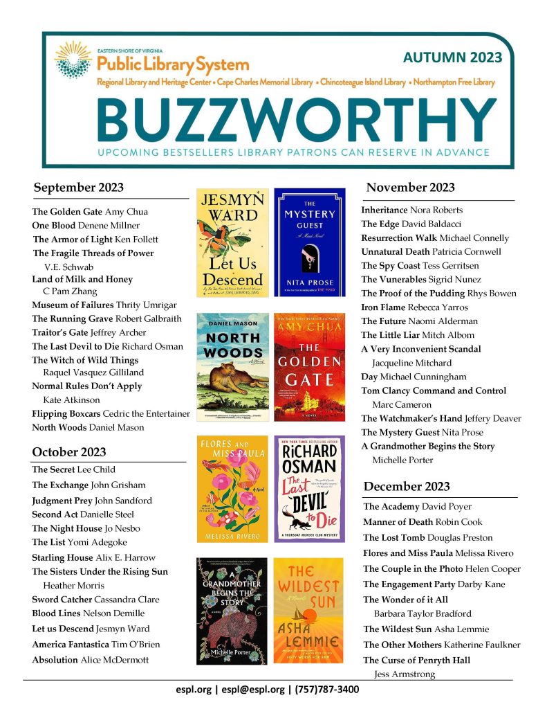 Buzzworthy Books that library patrons can reserve in advance for the months of September through December 2023.